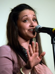 Nashville Christian recording artist Andrea Thomas addresses married couples at the Valentine Date Night on Feb. 13 in Peoria. (The Catholic Post/Tom Dermody)