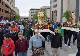 A scene from the 2019 "A Call to Catholic Men of Faith." All men of the diocese are invited to take part in the 2022 Men's March and Mass in Peoria on Saturday morning, April 30. (The Catholic Post file photo/Tom Dermody)