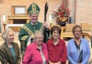 Bishop Louis Tylka celebrated a Green Mass to launch the Care for Creation initiative organized by the Peoria Diocesan Council of Catholic Women (PDCCW) on Oct. 5 at St. Anthony of Padua Church in Bartonville. PDCCW Care for Creation committee members are (from left): Colleen Carlson, Susan Lawhorn, Sister Sandra Brunenn, OSB, Barbara Harzman, Mary Ann Hughes and Chris McAtee. (Dean Campbell, St. Anthony Parish)

