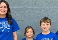 Holy Cross Catholic School students wear “Stronger than the storm” t-shirts that were produced and sold to aid in fundraising efforts for Immaculate Catholic School in Herdersonville, North Carolina in the aftermath of Hurricane Helene. From left, the students, all children of staff members, are Olivia LeFaivre, grade eight; Riley Sharp, grade one; Aiden Sharp, grade four; and Jacqueline Durdan, grade three. (Supplied photo)